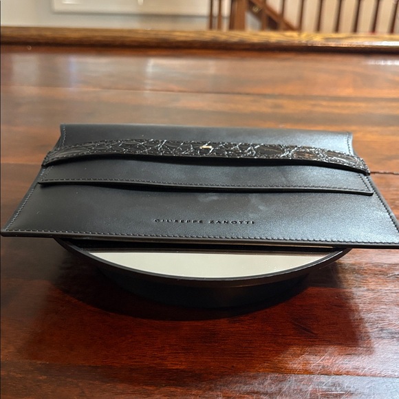 GIUSEPPE ZANOTTI Black Leather Envelope Clutch